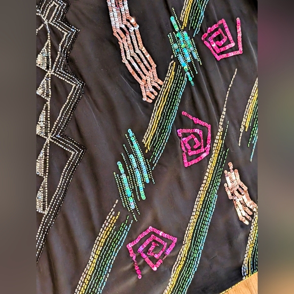 Argenti 100% Silk VTG Beaded Sequin Blouse Women's L 80 Retro Shimmer Party Top - Picture 9 of 9